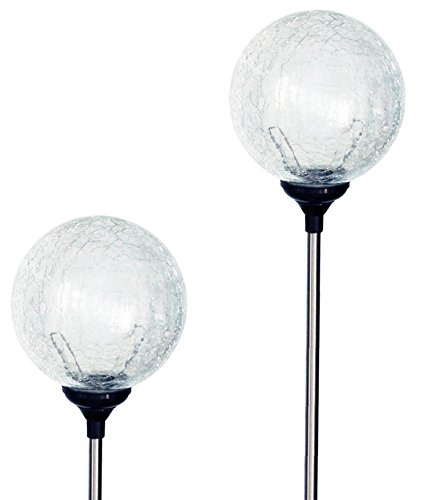 Solaration 1003-2 Crackle Glass Globe Solar Lawn Light 35&quot Dia 2 Pack