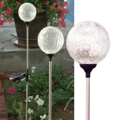 Solaration174 Crackle Glass Globe Solar Lawn Light 35 Dia 3 Pack