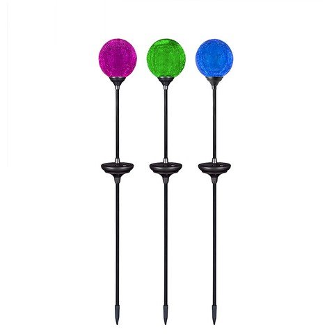 Yardsamp Beyond Solar Powered Led Crackle Glass Globe Garden Stake Set Pack Of 3