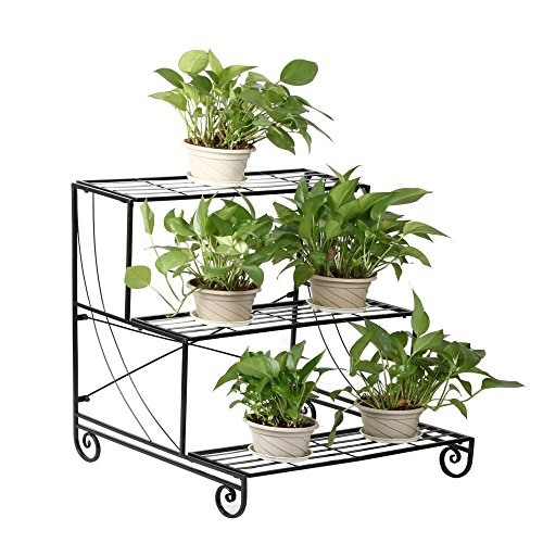 World Pride Garden Outdoor Metal Plant Stand  Multi Planter Flower Pot Racks  Planter Shelves Holder Black--3 Tier