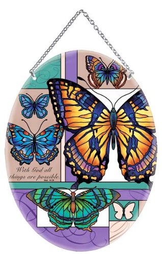 Butterfly Collage Stained Glass Suncatcher - With God All Things Are Possible - Matthew 1926
