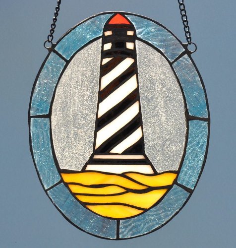 Cape Hatteras Lighthouse Oval Stained Glass Suncatcher