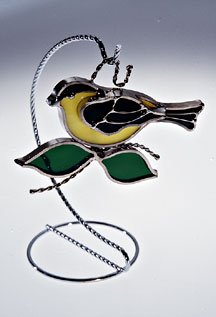 Goldfinch Stained Glass Suncatcher - Silver Finish