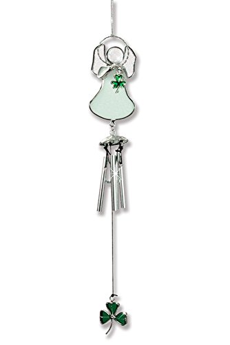 Irish Angel Suncatcher Wind Chime Stained Glass With Shamrock And Chimes - 10 Inch