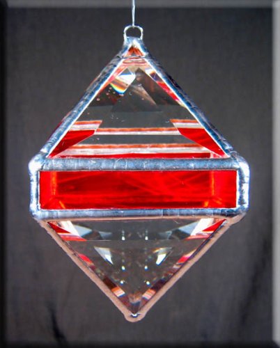 Rainbow Water Prism - Red Octahedron Rainbow Maker - Crystal Stained Glass Suncatcher