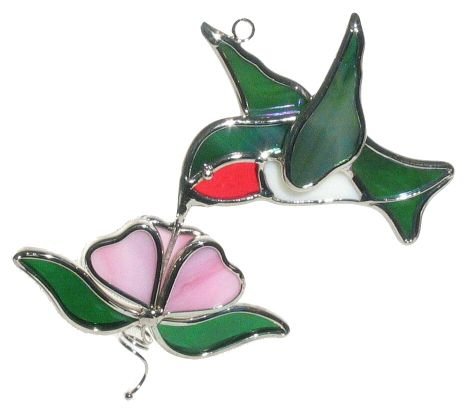 Ruby Throated Hummingbird And Flower Stained Glass Suncatcher