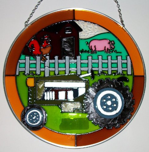 Stained Glass Suncatcher - Tractor Rooster Pig 6