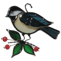 Standing Chickadee Stained Glass Suncatcher