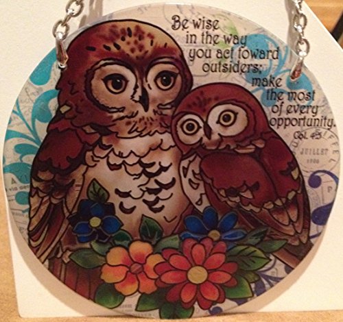 Two Owls Be Wise in the Way You Act Col 45 Stained Glass Suncatcher MC325R