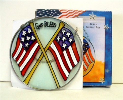 GOD BLESS Glass Suncatcher with the American Flag