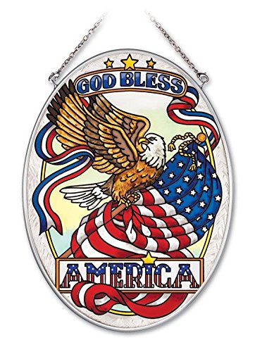 Amia 5-12 by 7-Inch Oval Hand-Painted Glass Suncatcher God Bless America Medium