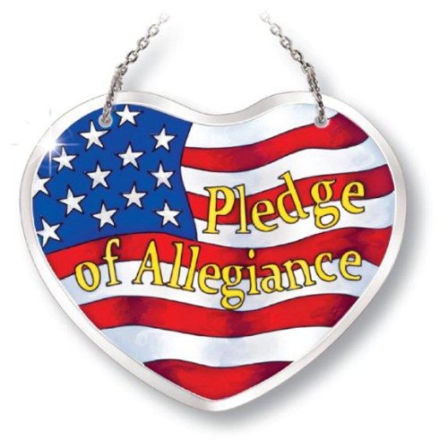 Amia Beveled Glass Suncatcher Hand-Painted Heart Shape Pledge of Allegiance 5 by 4-18-Inch
