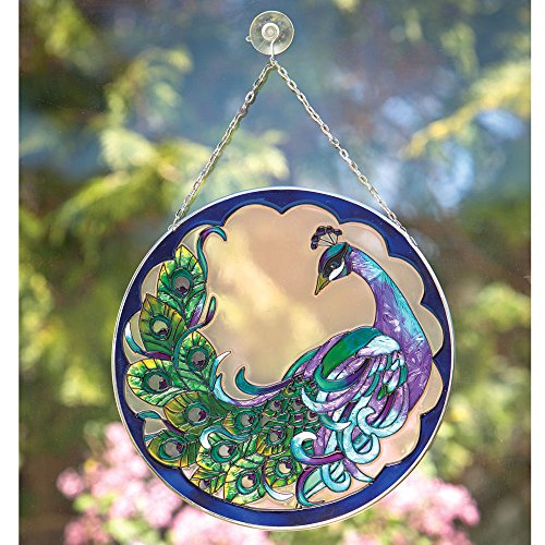 Bits And Pieces Peacock Art Glass Suncatcher - The Majestic Peacock Is Captured In An Artistic Suncatcher - A