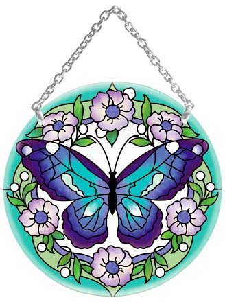 Blue Butterfly Hand Painted Art Glass Suncatcher