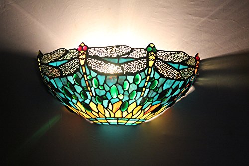 12 Inch Vintage Pastoral Stained Glass Tiffany Dragonfly Wall Lamp Hallway Wall Sconce Lamp Fixture