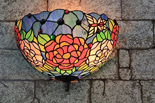 12 Inch Vintage Pastoral Stained Glass Tiffany Rich Peony Flowers Wall Lamp Hallway Wall Sconce Lamp Fixture