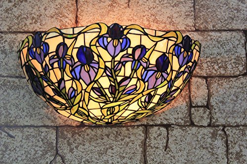16 Inch Vintage Pastoral Stained Glass Tiffany Flowers Wall Lamp Hallway Wall Sconce Lamp Fixture