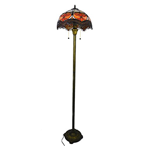 Elegant Floor Lamp With Stained Glass Shade And Sculpted Metal Base Nuomeiju Nmj058