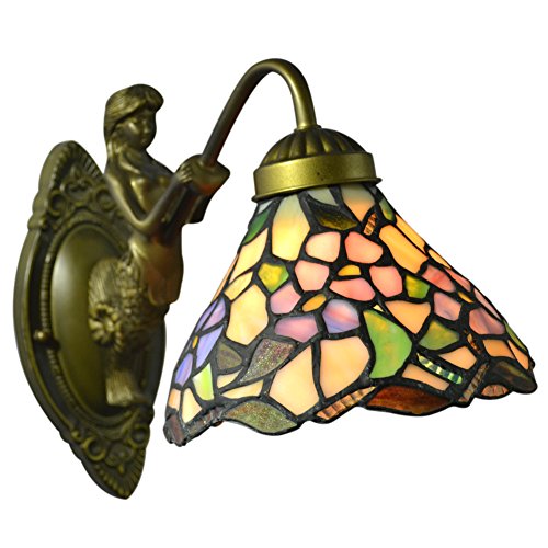 Nuomeiju Wall Porch Lamp Floral Stained Glass Shade And Metal Sconce Nmj102