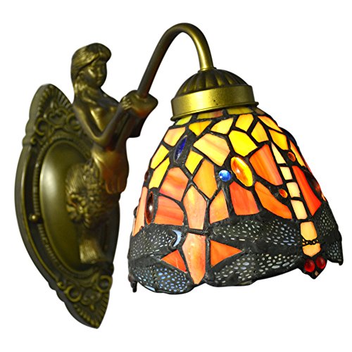 Retro Wall Porch Lamp Nmj104floral Stained Glass Shade And Metal Sconce