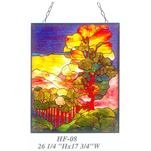 HDO Glass Panels HF-08 Rural Vintage Tiffany Style Stained Church Art Glass Decorative Wild Rectangle Window Hanging Glass Panel Suncatcher 2625 Hx1775 W