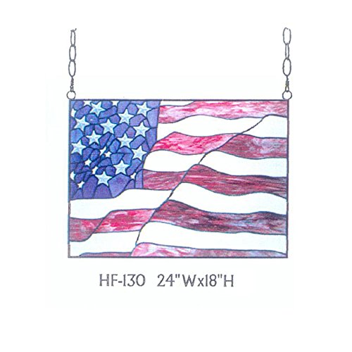 HDO Glass Panels HF-130 Rural Vintage Tiffany Style Stained Church Art Glass Decorative Stars and Stripes Flag Rectangle Window Hanging Glass Panel Suncatcher 18 Hx24 W