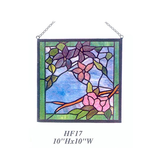 HDO Glass Panels HF-17 Tiffany Style Stained Church Art Glass Decorative Simple Floral Square Window Hanging Glass Panel Suncatcher 10 H10 W