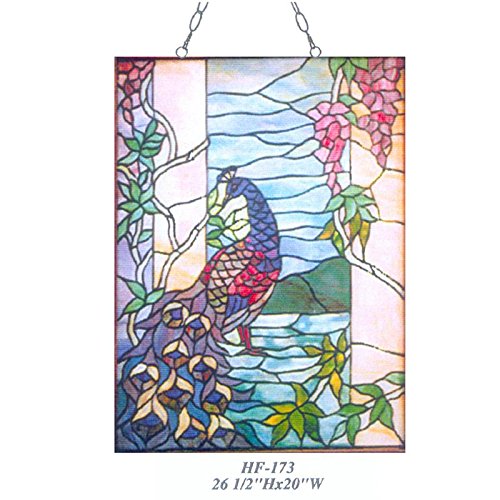 HDO Glass Panels HF-173 Vintage Tiffany Style Stained Glass Church Art Vivid Peacock Window Hanging Glass Panel Suncatcher 265x20