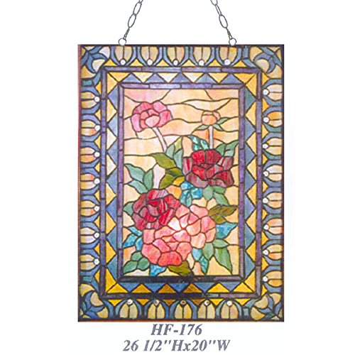 HDO Glass Panels HF-176 Rural Vintage Tiffany Style Stained Glass Church Art Sweet Flowers Rectangle Window Hanging Glass Panel Suncatcher 265x20