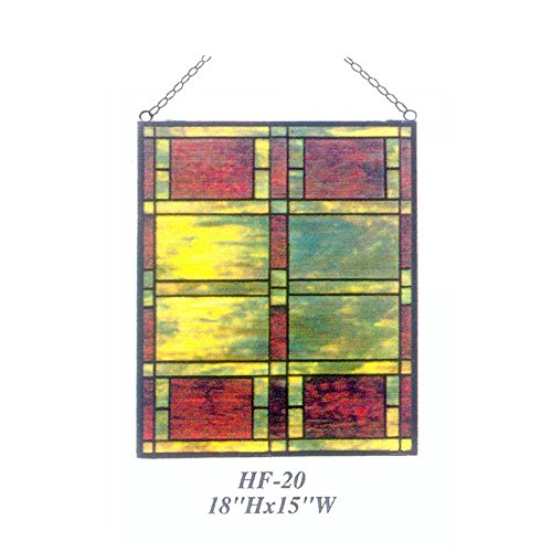 HDO Glass Panels HF-20 Tiffany Style Stained Glass Simple Green&Brown Grid Decorative Window Hanging Glass Panel Suncatcher 18 Hx15 W