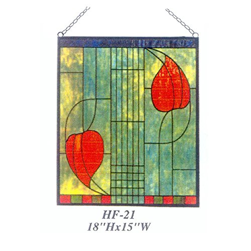 HDO Glass Panels HF-21 Tiffany Style Stained Church Art Glass Simple Rectangle Window Hanging Glass Panel Suncatcher 18 Hx15 W