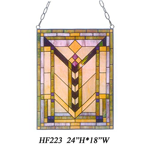 HDO Glass Panels HF-223 Tiffany Style Stained Church Art Glass Simple Window Hanging Glass Panel Suncatcher 24 Hx18 W