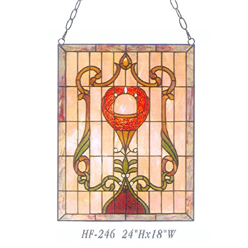 HDO Glass Panels HF-246 Vintage Tiffany Style Handmade Stained Glass Church Art Rectangle Window Hanging Glass Panel Suncatcher 24x18