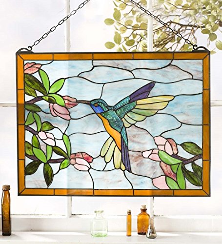 Hummingbird Stained Glass Window Panel Vivid Colors Opalescent Glass Indoor and Outdoor Use