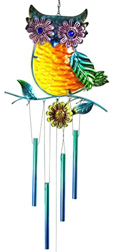 Bejeweled DisplayÂ Beautiful Multicolored Owl w Stained Glass Wind Chime Tubes