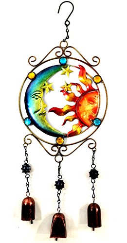 Bejeweled DisplayÂ Moon and Sun Faces w Stained Glass Wind Chimes Bell