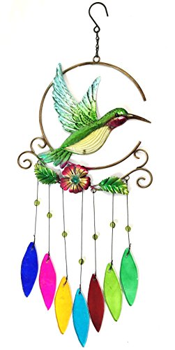 Bejeweled DisplayÂ Unique Beautiful Hummingbird w Stained Glass Wind Chimes