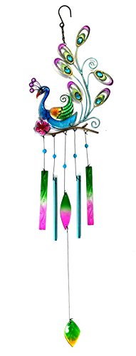 Bejeweled Display&reg Beautiful Peacock W Stained Glass Wind Chimes Tubes