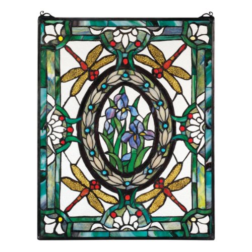 Design Toscano Dragonfly Floral Stained Glass Window