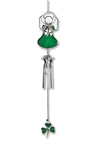 Irish Angel Suncatcher Wind Chime Stained Glass with Shamrock and Chimes