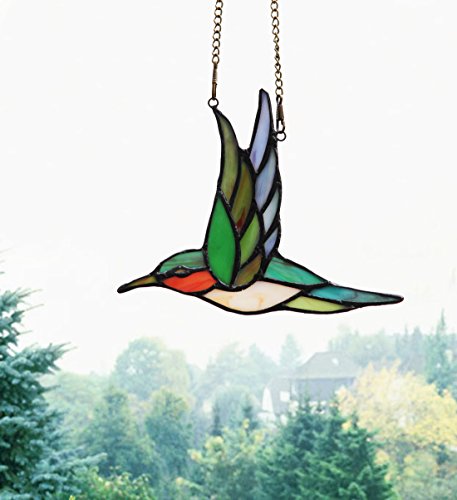 Makenier Tiffany Style Stained Glass Humming Bird Window Hanging Sun Catcher