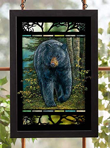 Darby Creek Trading Black Bear in Forrest Stained Glass Art Hanging Panel