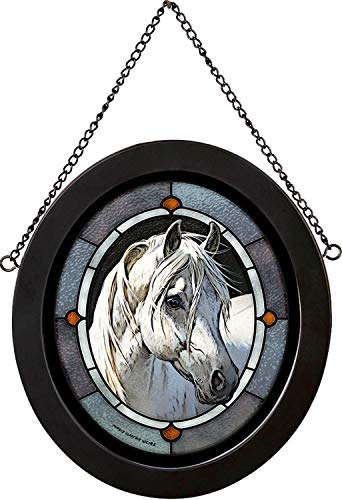Darby Creek Trading Majestic White Horse Stained Glass Art Panel