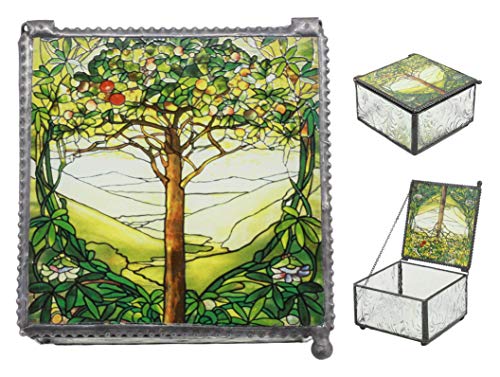Ebros Louis Comfort Tiffany Northrop Memorial Window Collection Tree of Life Stained Glass Art Jewelry Box As Small Storage Solution Knick Knack Container Celtic Decoration and Gift Idea