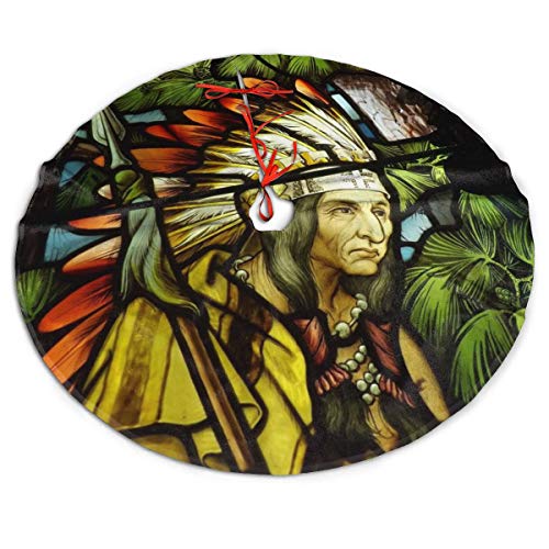 MJINSJIA-TS Stained Glass Art Native American Indian Christmas Tree Skirt Gorgeous for Xmas Party Ornaments Decoration Accessory Gift