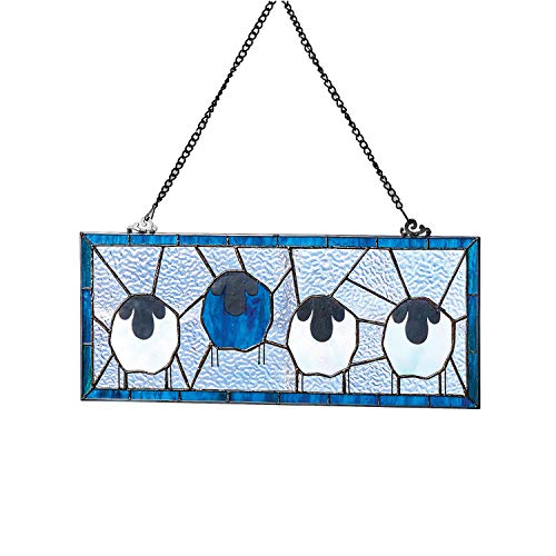 River of Goods Sheep Window Panel - Stained Glass Art Glass Sun Catcher Hanging