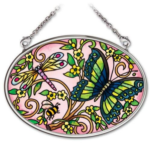 Amia 4-14 By 3-14-inch Oval Hand-painted Glass Suncatcher Butterfly In Pink Small