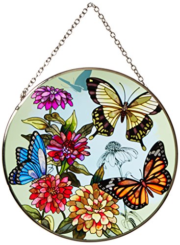 Amia 5681 Large Circle Suncatcher Butterfly Design 6-12-Inch Hand-painted Glass