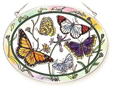 Amia 7656 Medium Oval Suncatcher with Butterfly Design Hand-painted Glass 7-Inch W by 5-12-Inch L