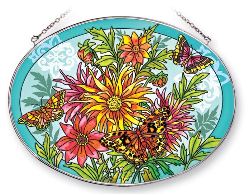 Amia Suncatcher Featuring A Butterfly Design Hand Painted Glass 9-inch By 6-12-inch Oval